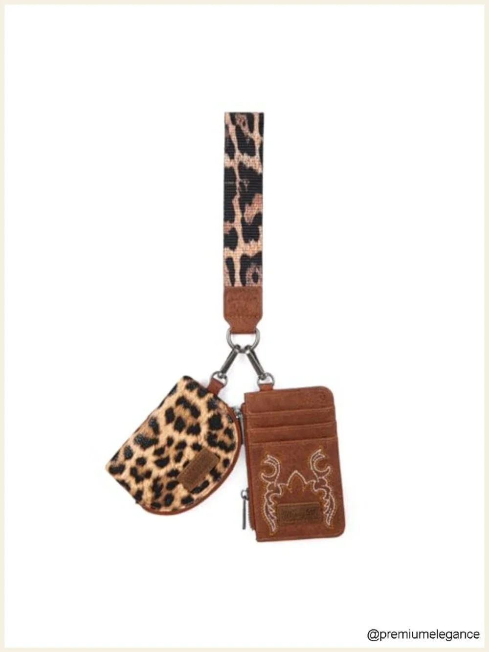 Faux Leather Dual Pouch Keychain Wristlet Wallet with Detachable Strap